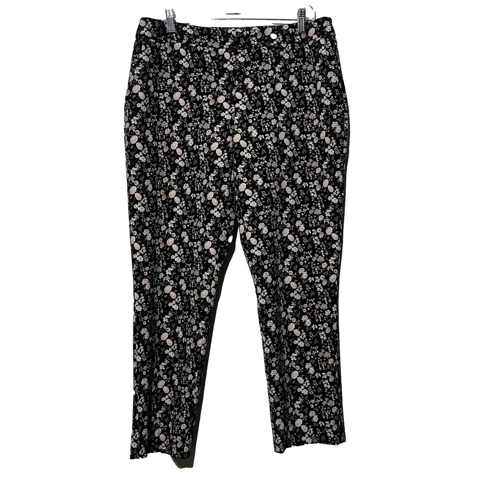 Cynthia Rowley Trousers‎ Womens Black Floral Straight Leg Cropped Pants Size 12